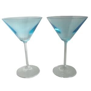 Set Of Two Aqua Blue Martini Cocktail Glasses